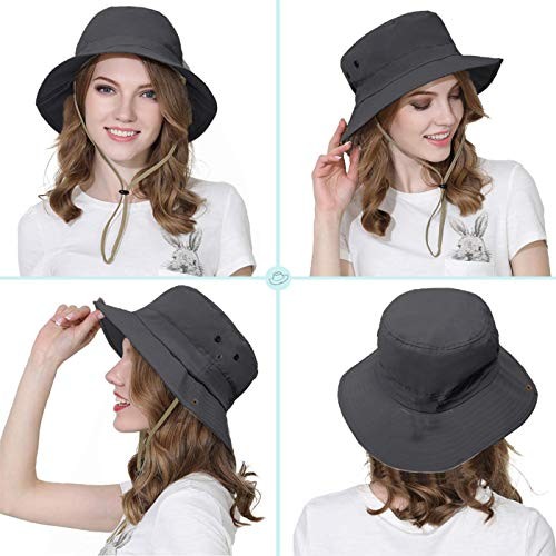 Sun Hat, Unisex Wide Brim Bucket Hat Sun Protection Cap One Size Grey