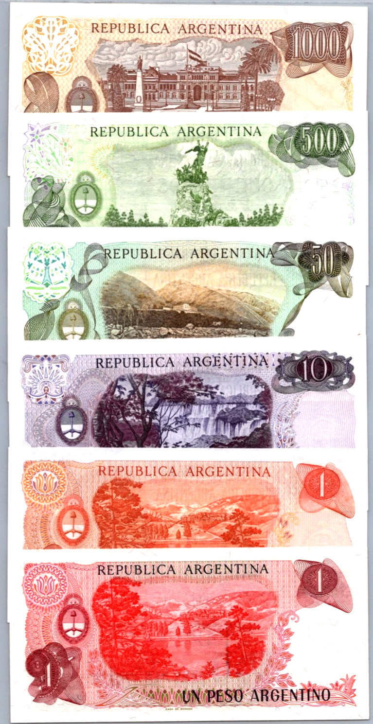 Argentina 6 Notes (1000-1 Pesos) 1982 UNC Set