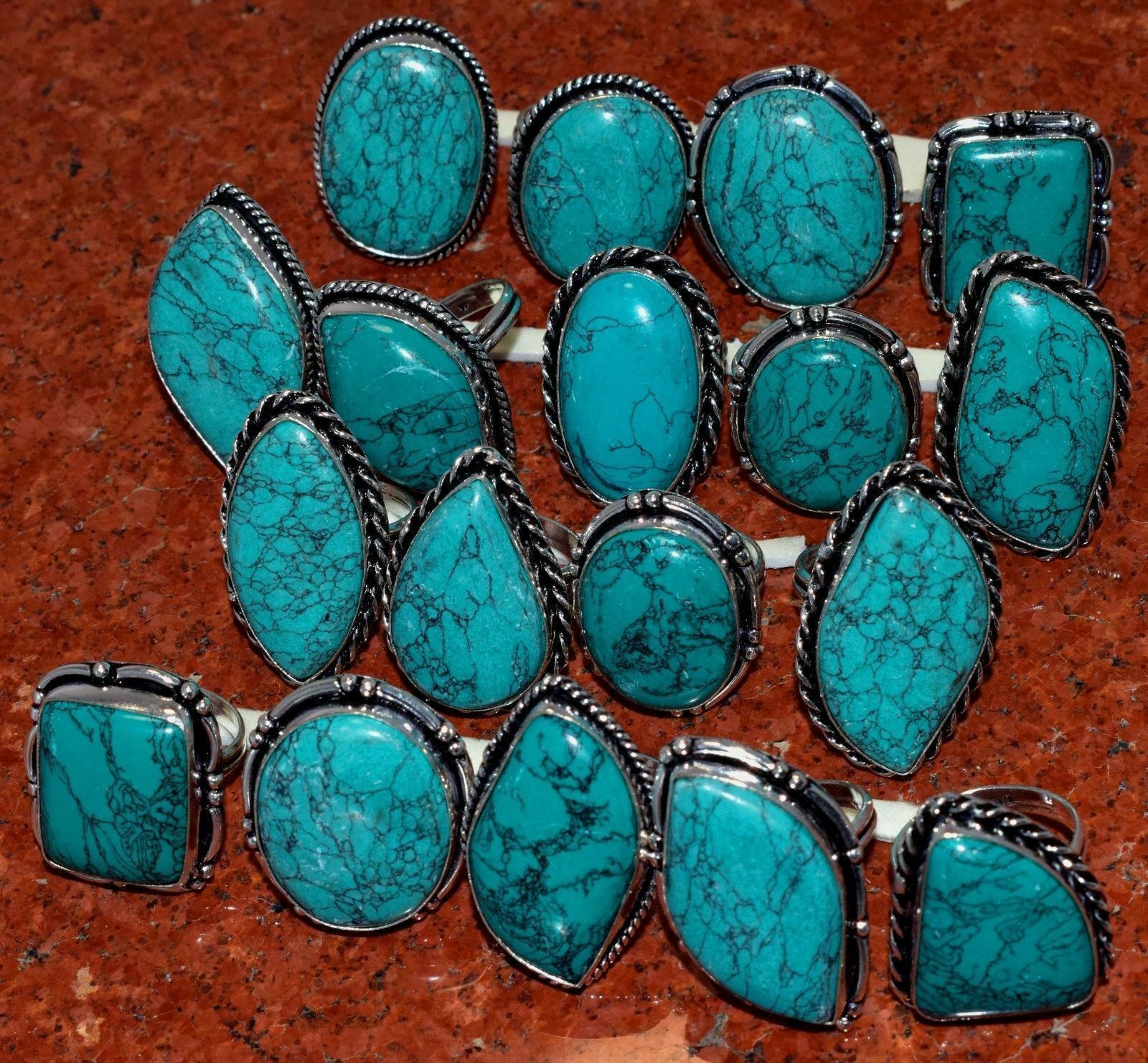 Lovely Turquoise Gemstone 925 Sterling Silver Plated 20Pcs Rings Lot Jewelry