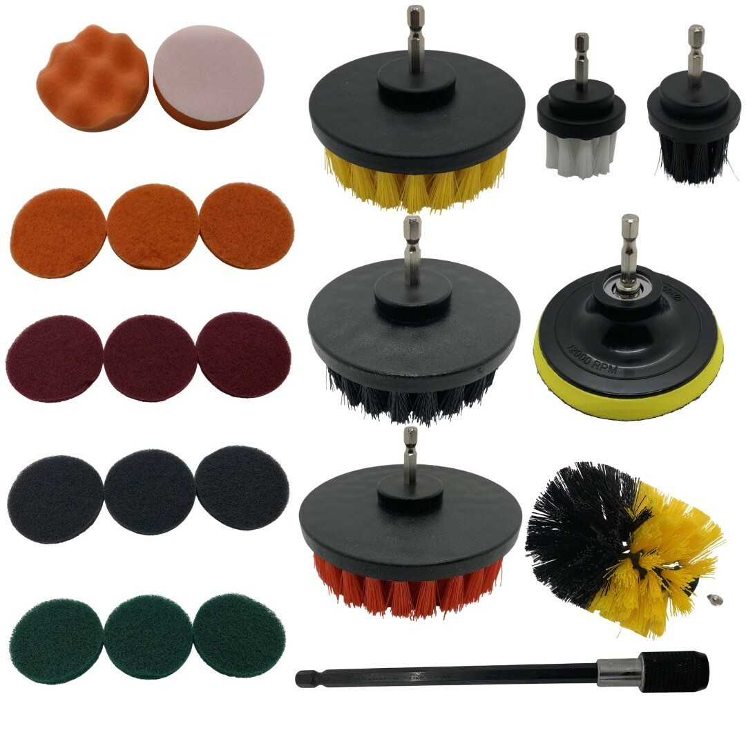 Diamond Shine 22 Piece Drill Brush Attachment Set - Scrub Pads, Sponges, Brushes