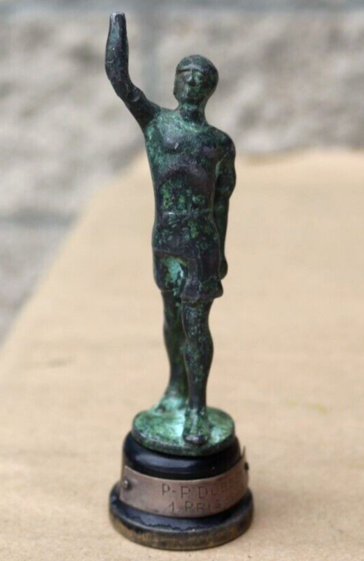 ANTIQUE 1943 BRONZE STATUE AWARD TROPHY P P. DUBBEL 1. PRIS 1943 PLATE OLYMPICS