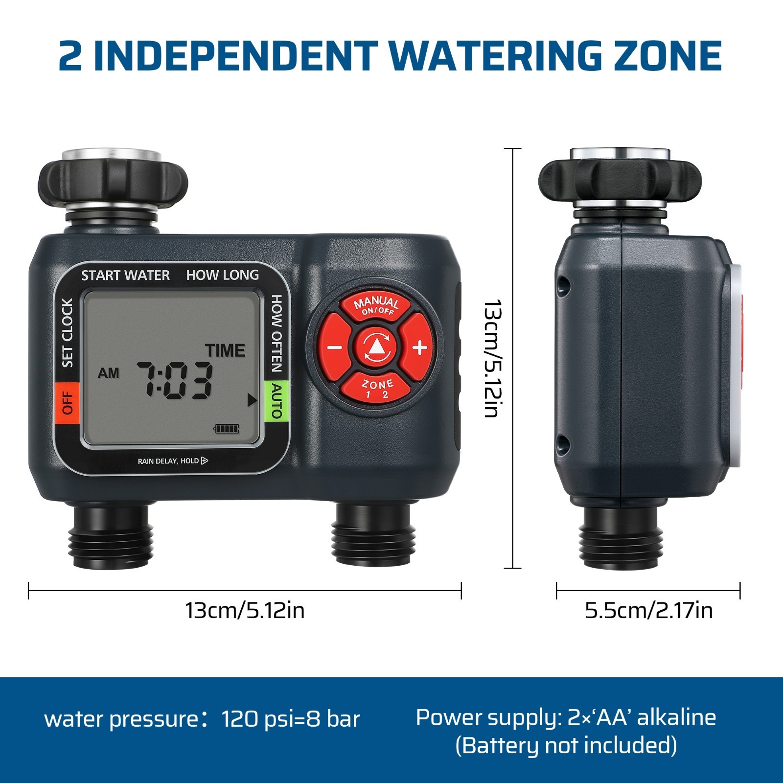 DEWENWILS 2-Zone Water Hose Timer – Programmable Sprinkler Timer with Rain Delay
