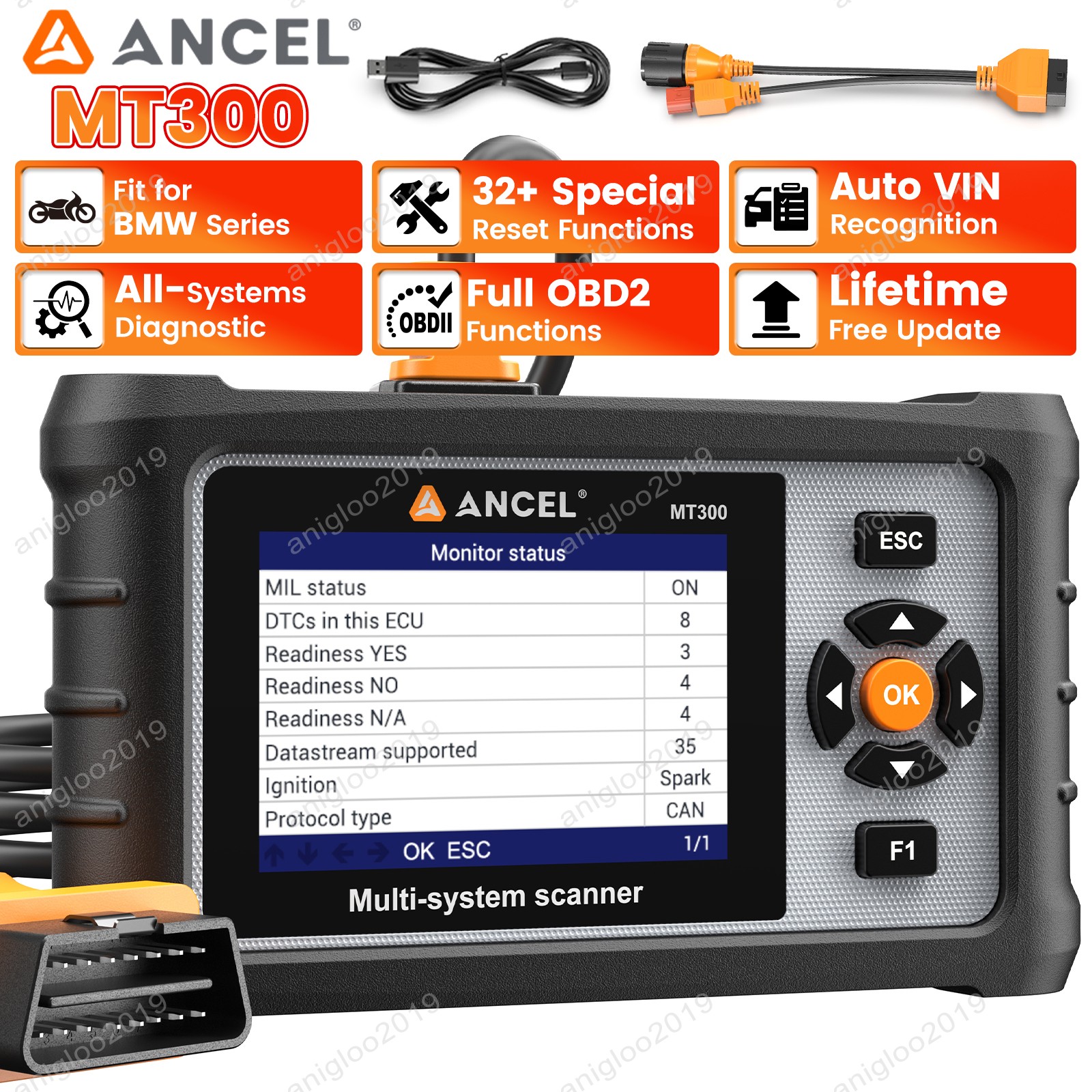ANCEL MT300 Fit For BMW E Series OBD2 Motorcycle All System Scanner Diagnostic