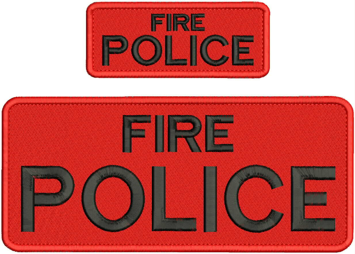 FIRE POLICE EMBROIDERY PATCH 4X10 AND 2X5 VELCR@ ON BACK BLACK ON RED