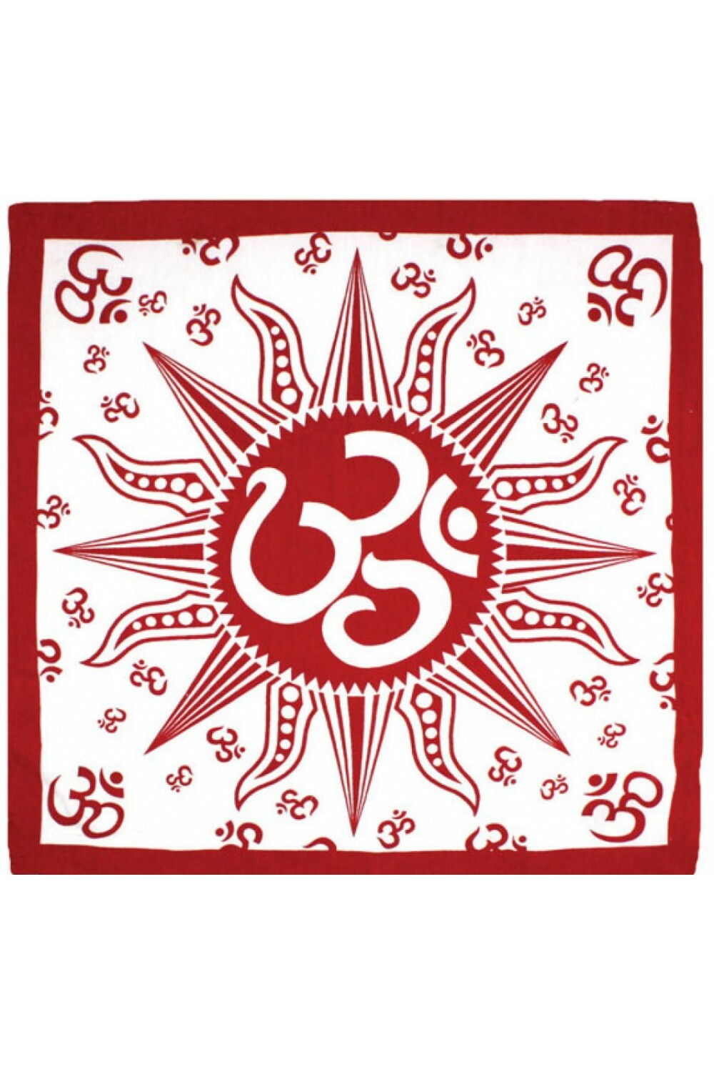 OM SUN BANDANA-Red 22 X 22-MASK, HEADBAND, Hanky - Spiritual, Peace, Meditation