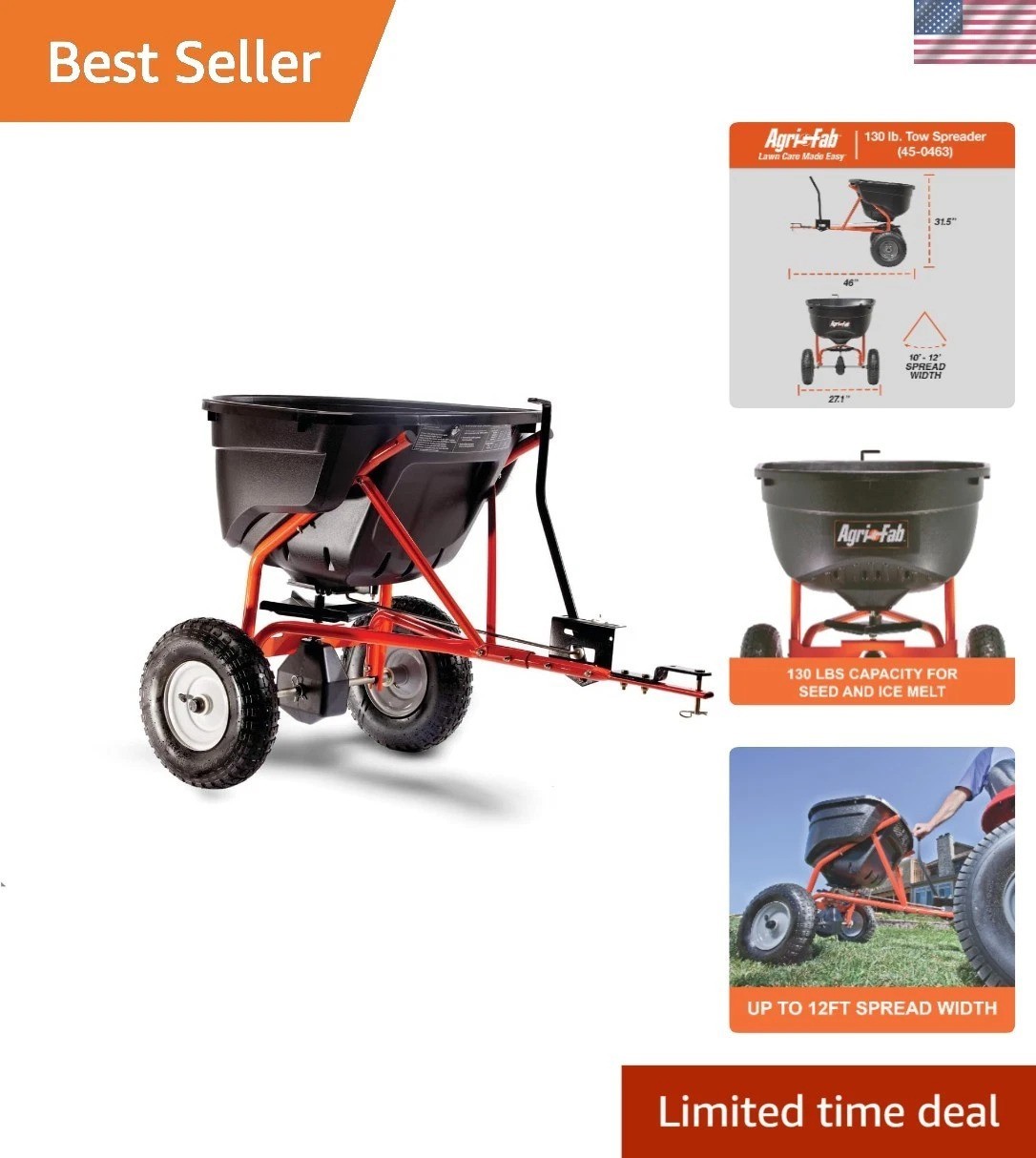 Durable 130 lb. Tow Spreader with Enclosed Gearbox for Precise Lawn Treatment