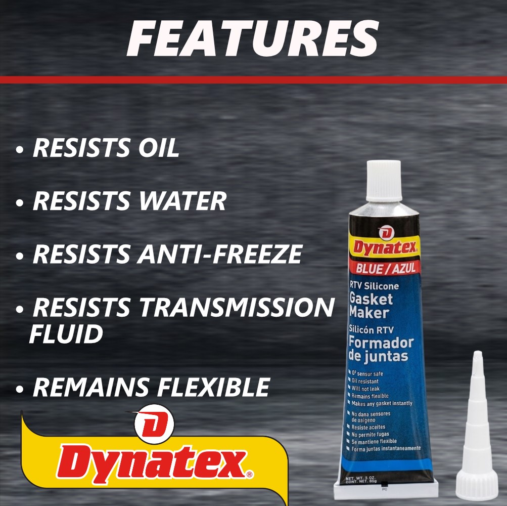Dynatex Blue RTV Gasket Maker 3oz Tube Sensor Safe, Gear Oil Resistant(3-Pack)