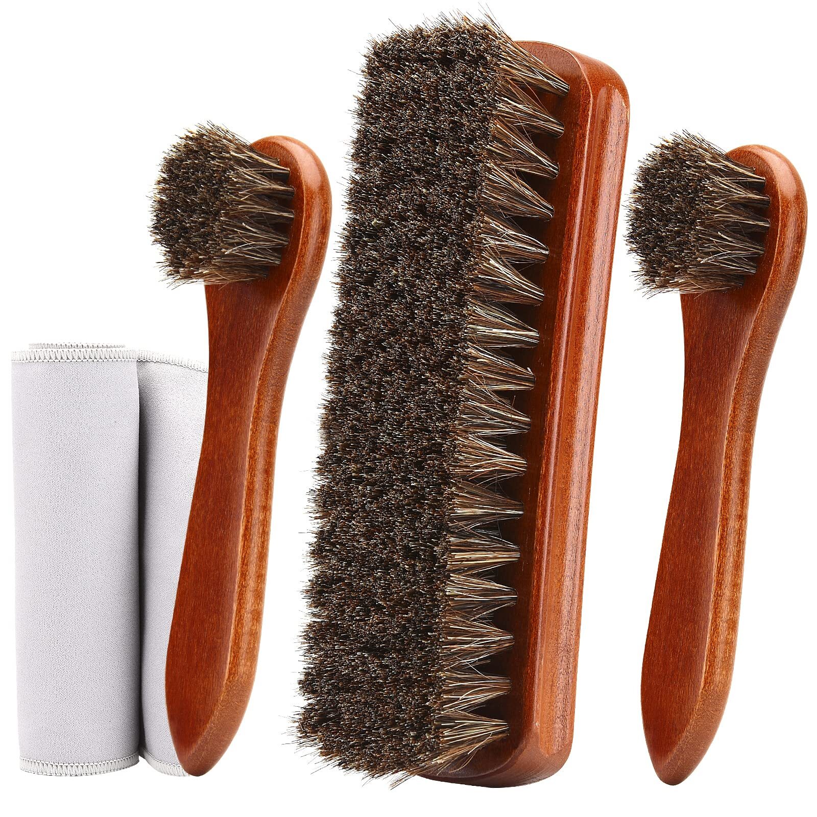 4-Piece Horsehair Shoe Brush Shine Kit, Shoe Polish Kit, Leather Shoes