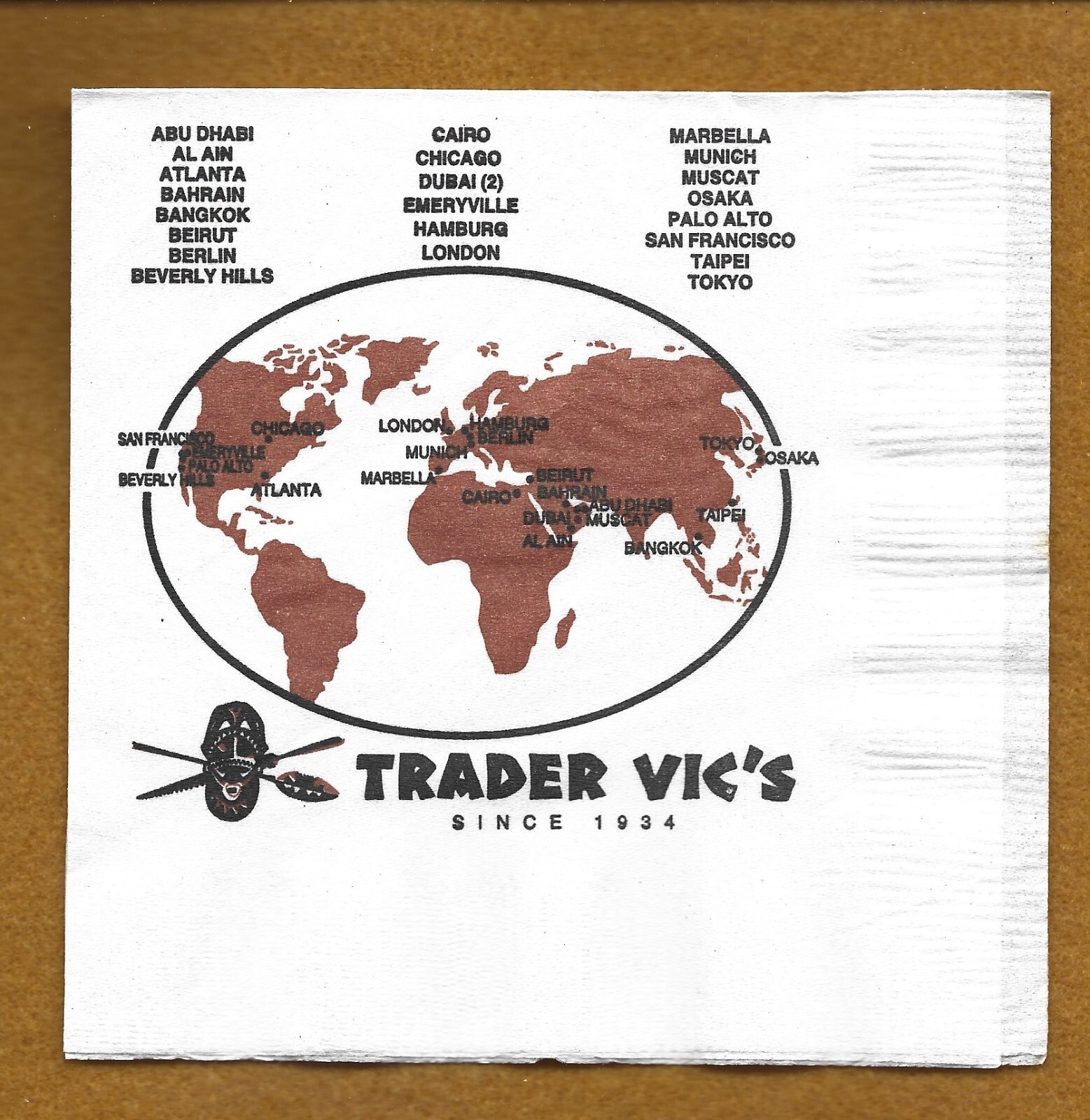 TRADER VIC'S POLYNESIAN RESTAURANT - PAPER TIKI BAR COCKTAIL NAPKIN STYLE #1