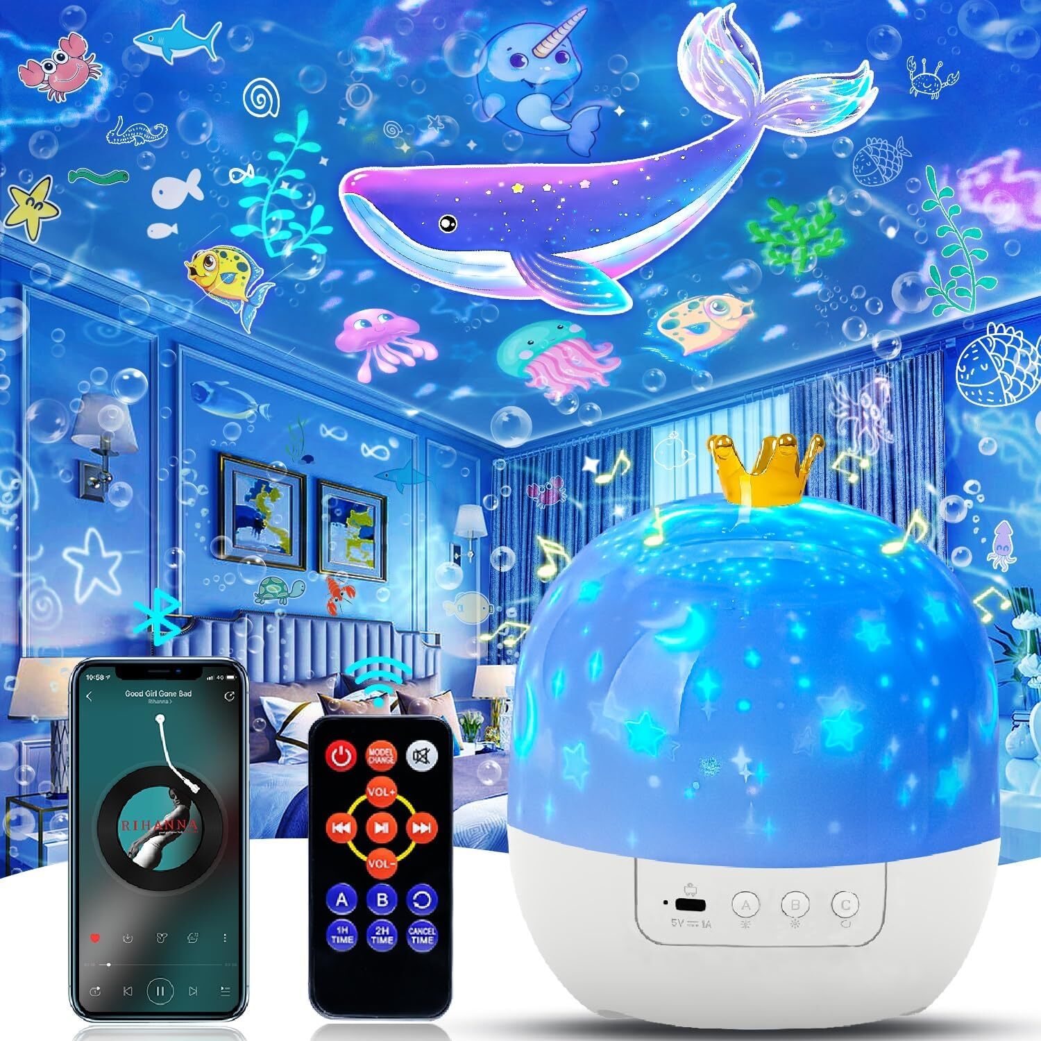 Star Projector Galaxy Night Light Bluetooth Speaker with Remote for Kids Bedroom