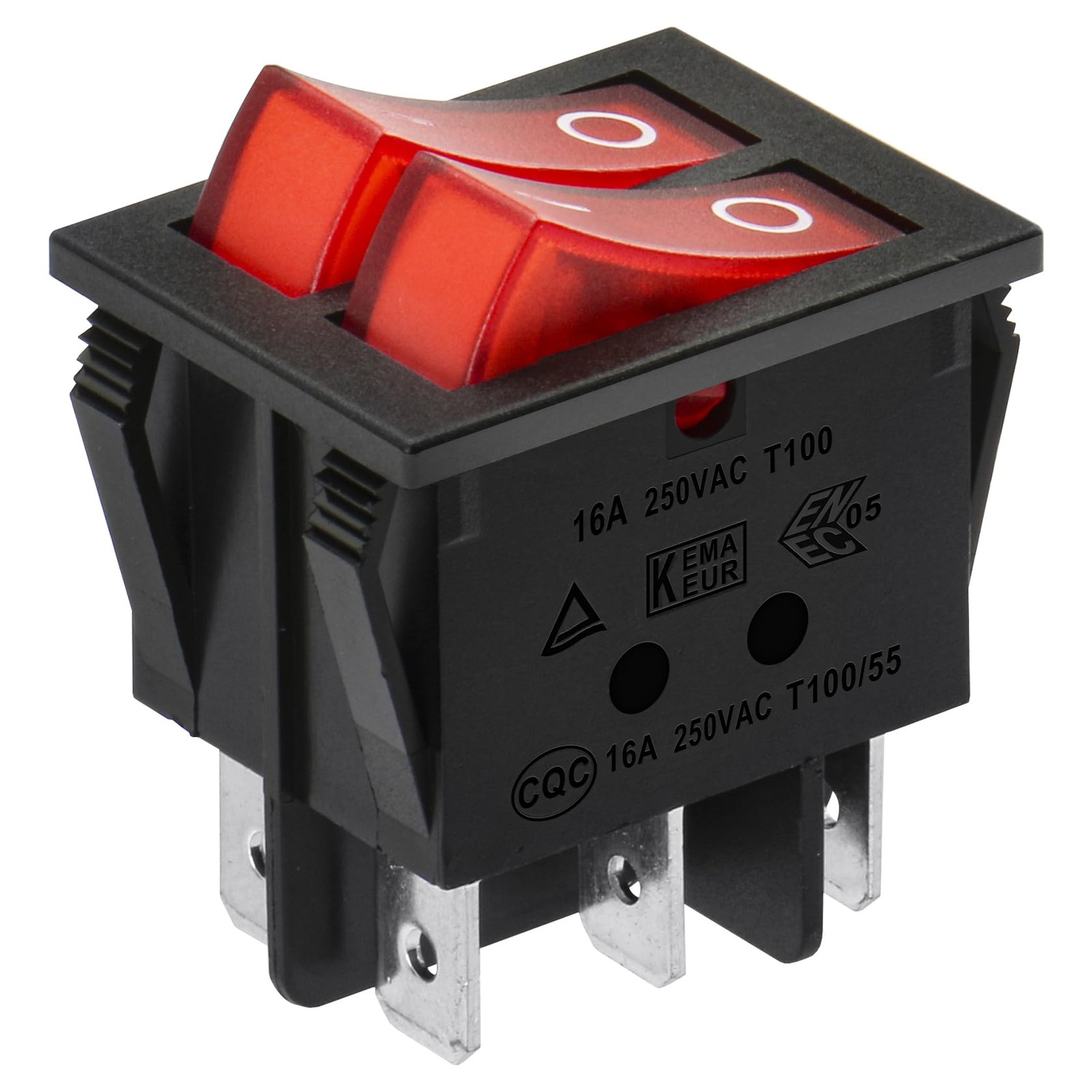 Double Rocker Switch Spst Onoff 6 Terminals Red Light 16a 250vac 2pack
