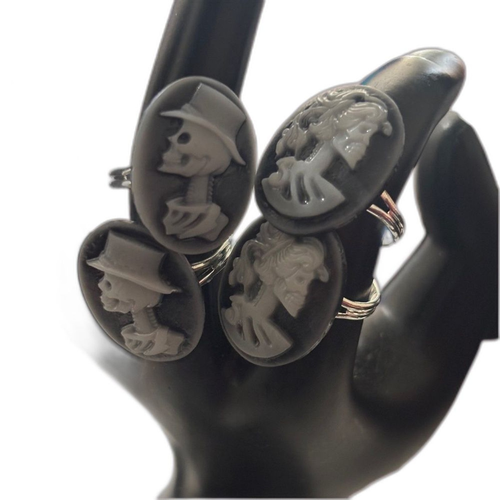 Handmade Skeleton Cameo Rings - Victorian Goth Style