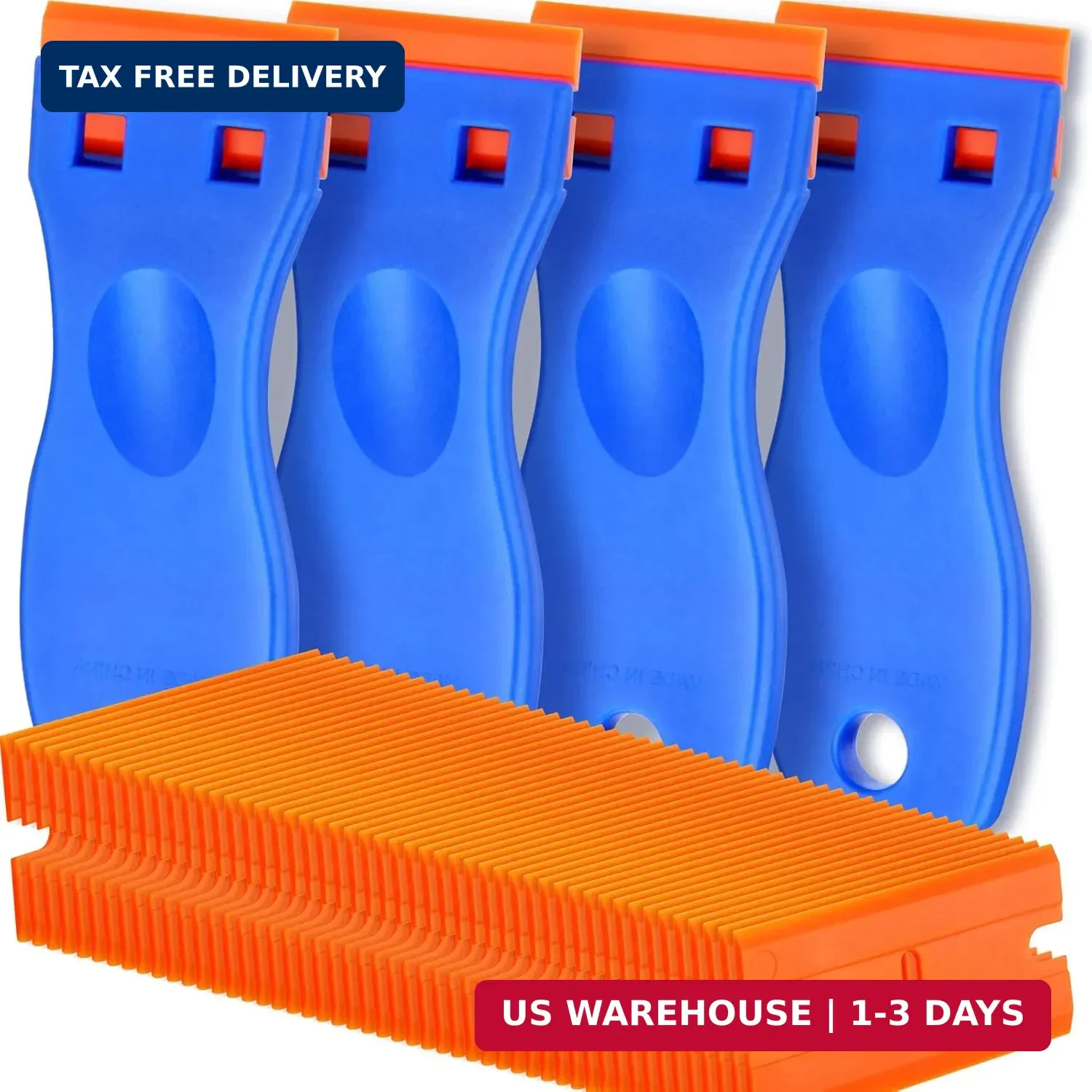 4 Pcs Plastic Razor Blade Scraper and 100 Pcs Blades, Remove Label Decal Tool， F