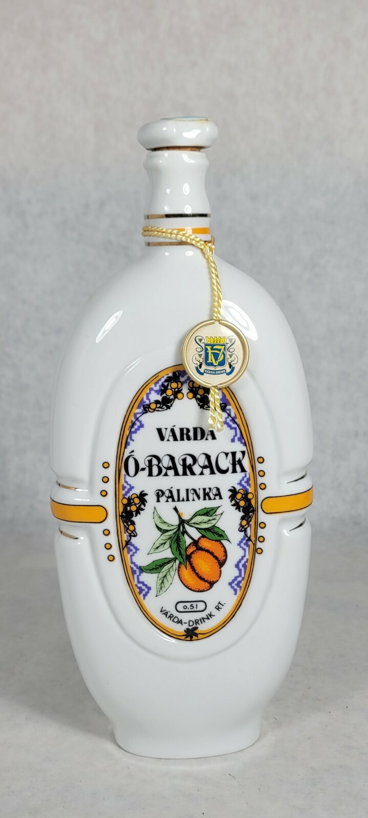 Vintage Barware Liquor Varda O-BARACK Palinka White Porcelain Bottle Decanter