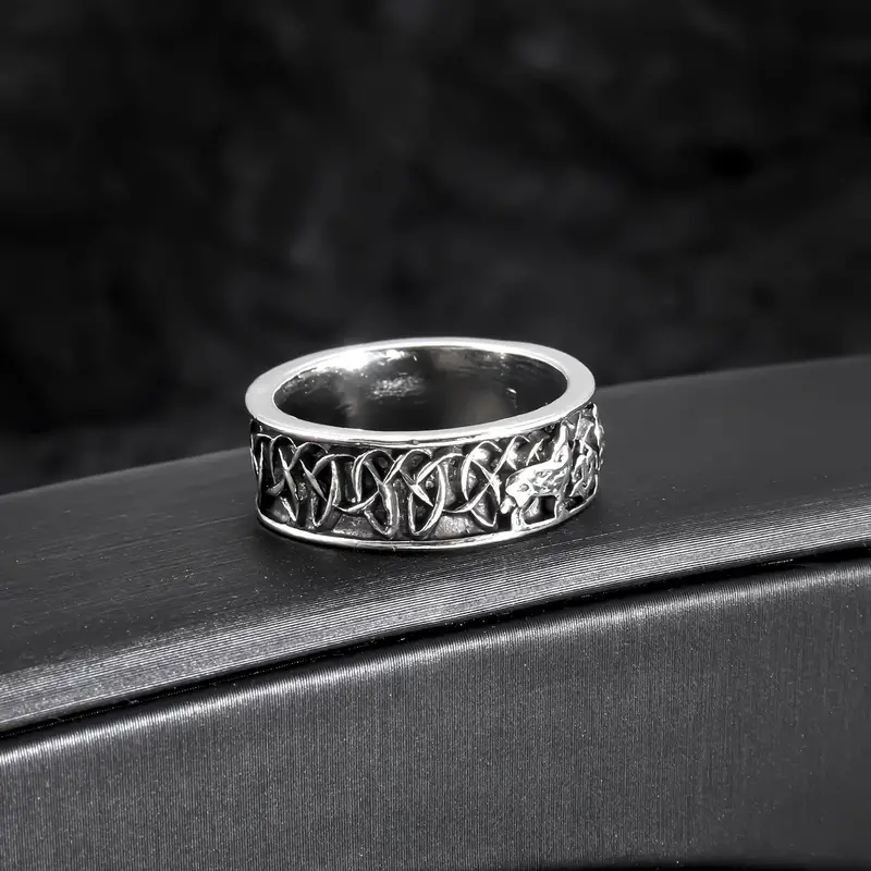 Celtic Knot Wolves Stainless Ring Band Trinity Knot Viking Wolf Jewelry