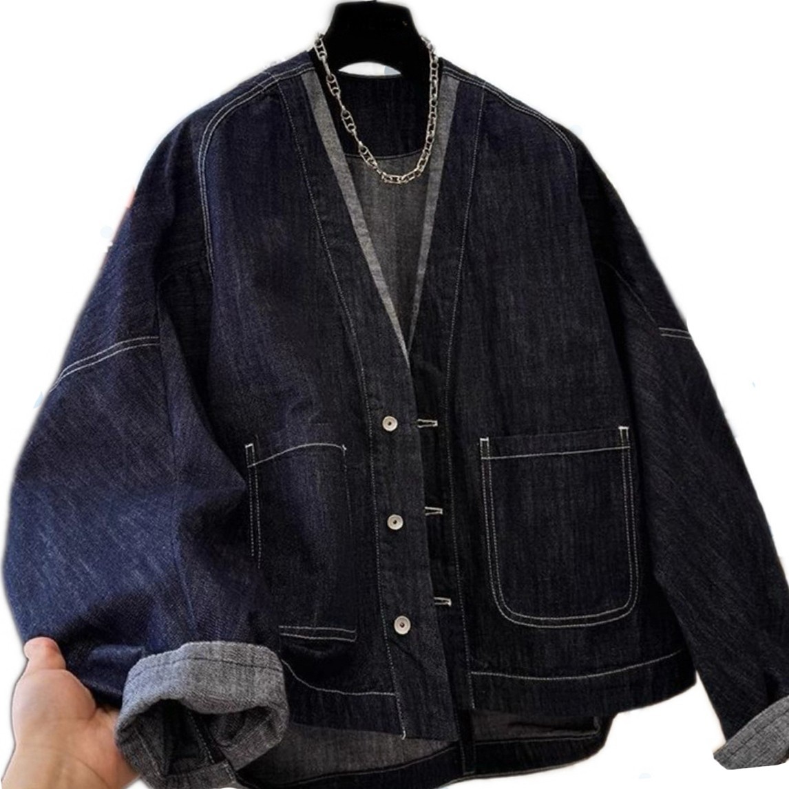 Unisex Japanese Batwing sleeves noragi kimono cardigan denim jeans jacket