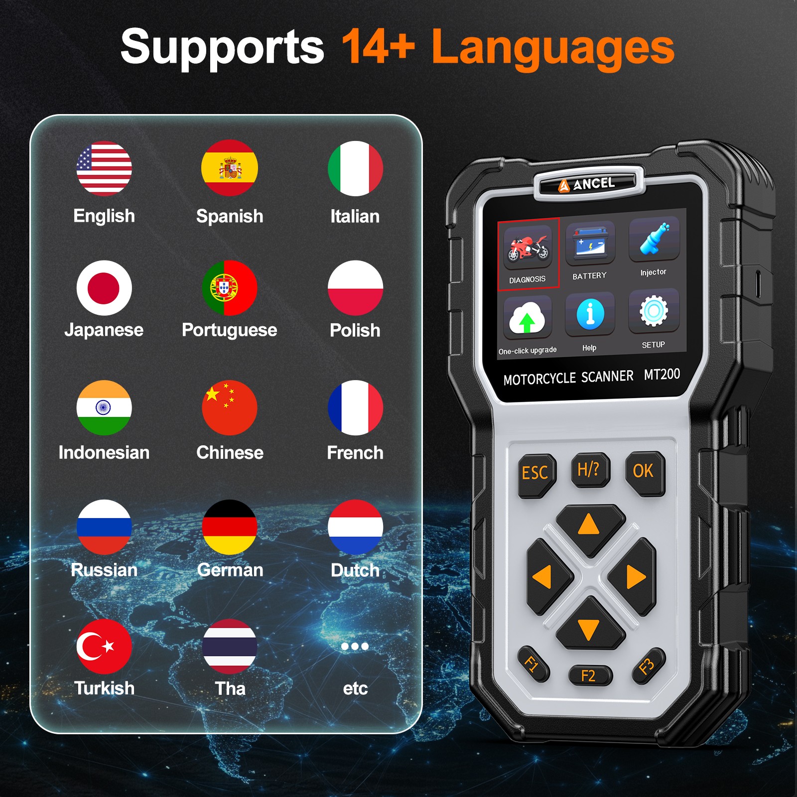 MT200 Motorcycle Scanner OBD2 Code Reader ABS Diagnostic Tool Fit For KAWASAKI
