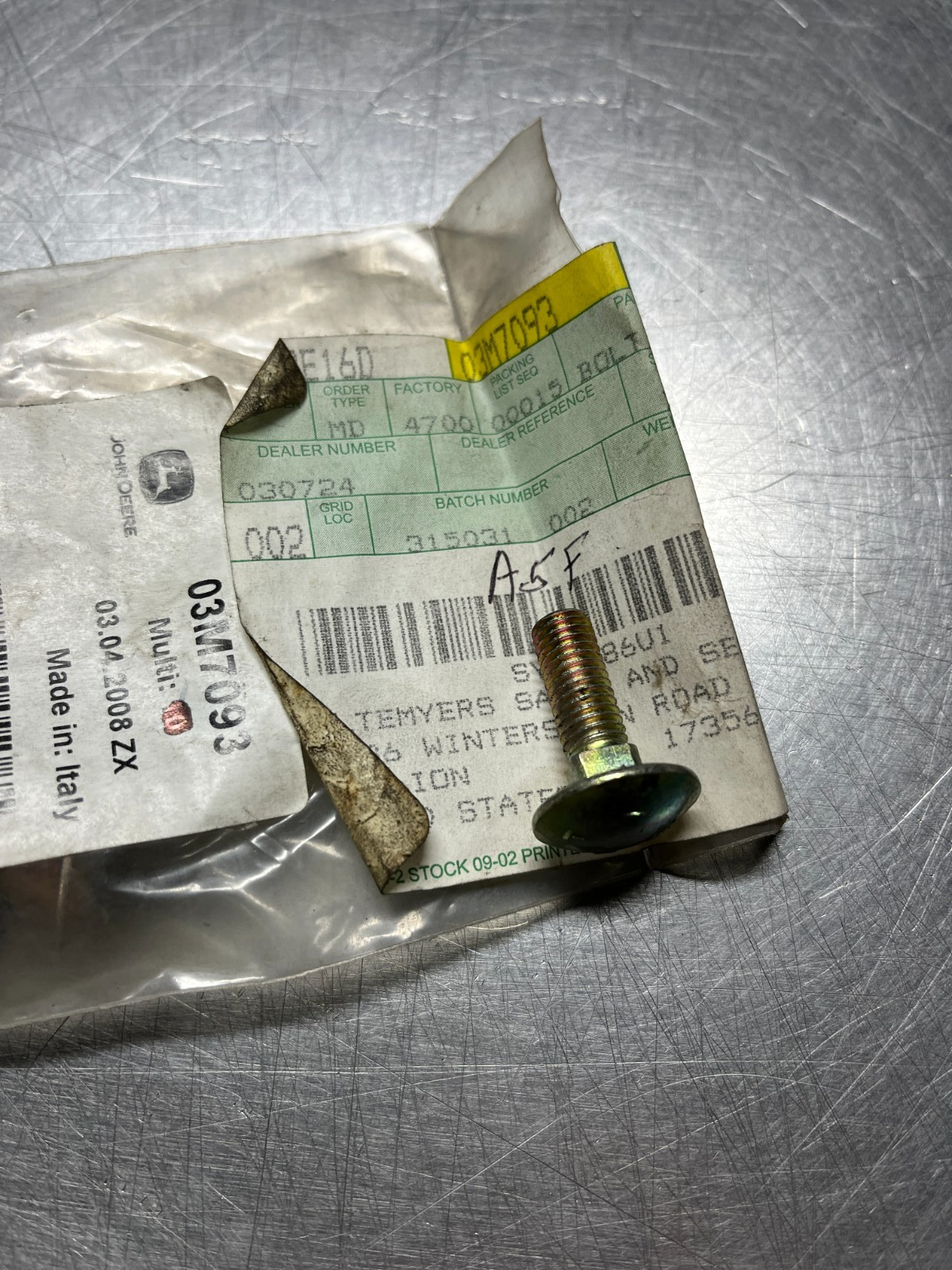 03M7093 GENUINE OEM John Deere BOLT