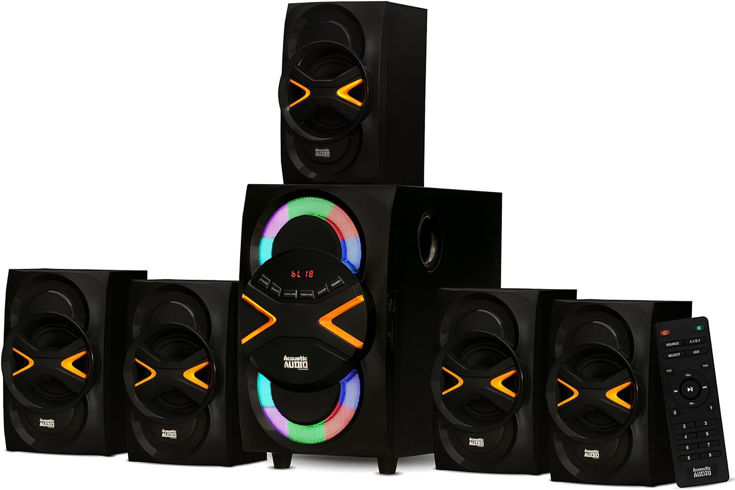 Home Theater Surround Sound Audio Speaker System Powered Sub TV Pc MP3