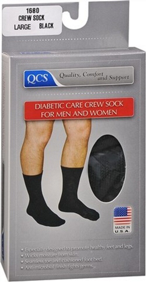 QCS Diabetic Care Crew Socks Unisex (Black) Medium