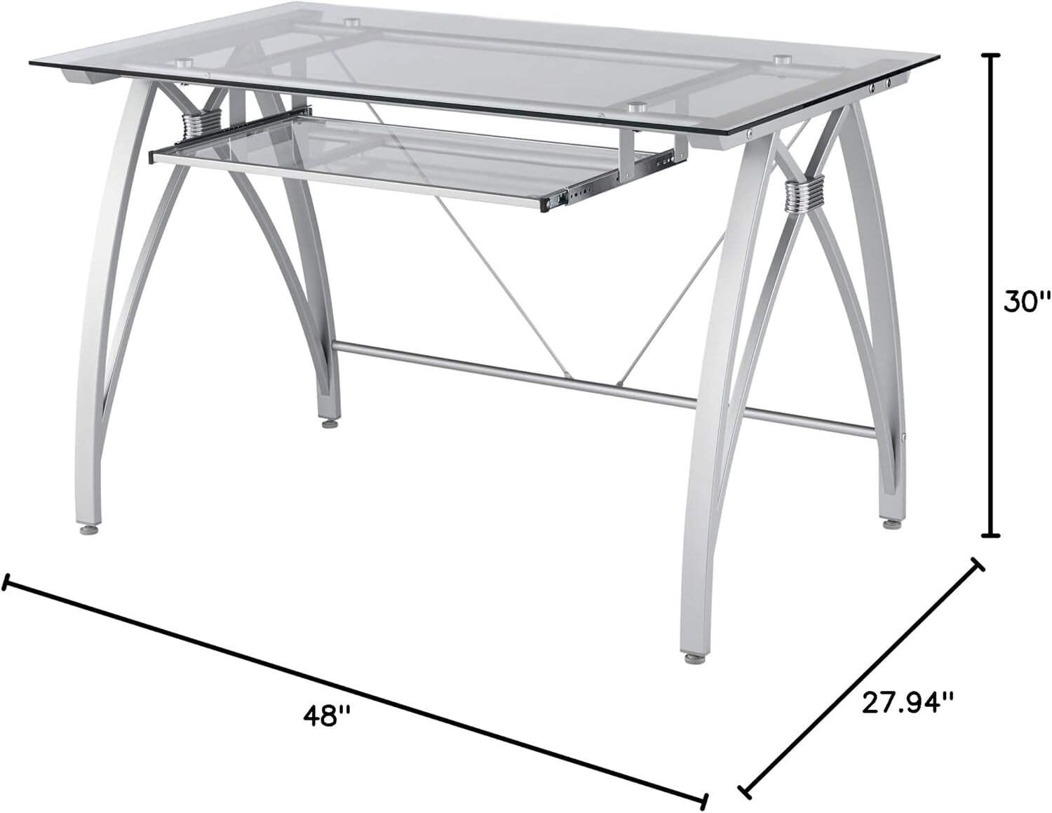 Modern 48 Inch Glass Computer Desk With Metal Frame