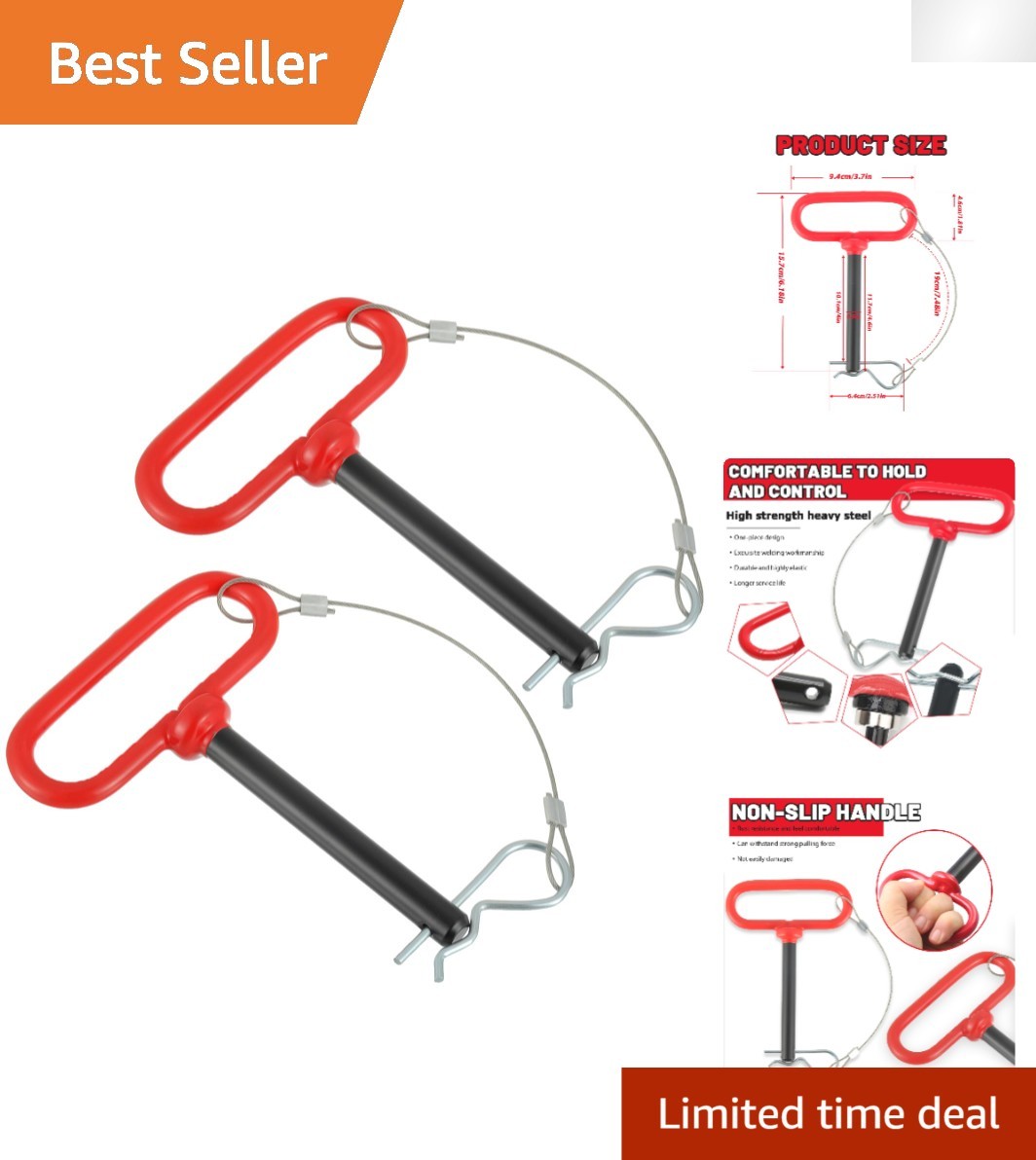 1/2" x 4" Trailer Hitch Pin with Rubber Handle & Safety Clip - Reliable 2-Pack