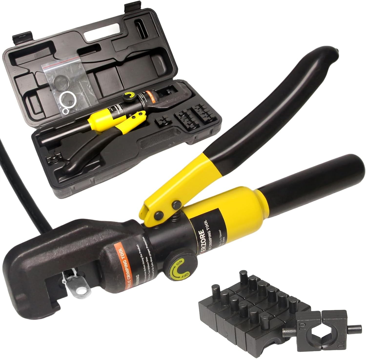 Professional Wire Crimper Tool Kit, 10 Ton with 8 Dies for 12 AWG to 2/0 AWG