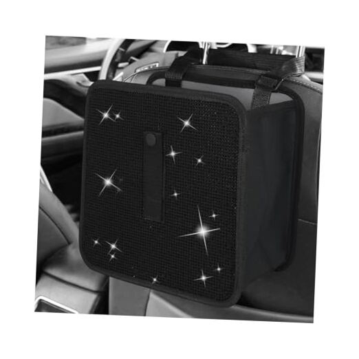 Car Foldable Trash Can, Bling Rhinestone Oxford Garbage Container Hanging Black