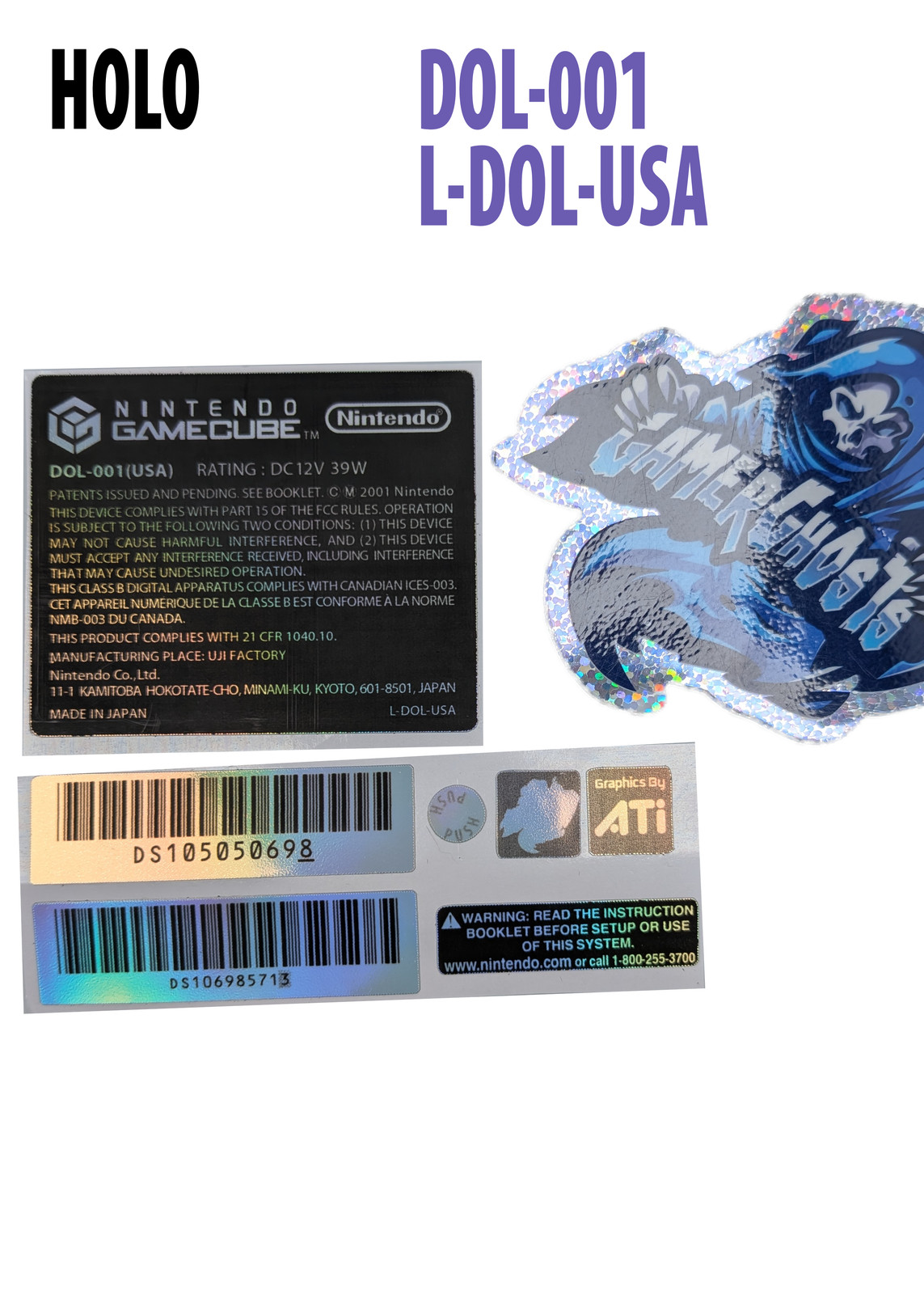 Nintendo GameCube Console Label / Decal / Sticker Set - USA / CAN - NTSC