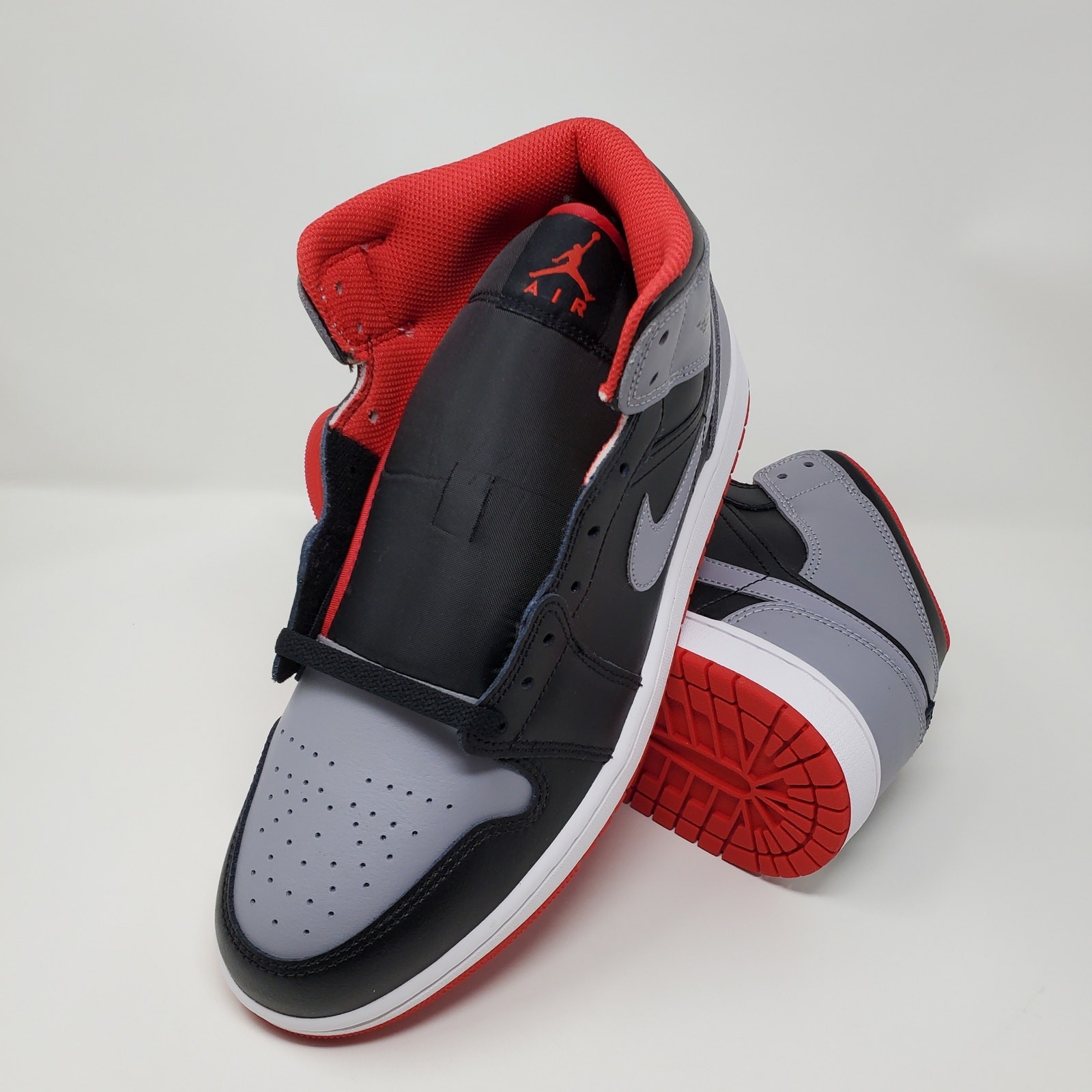 Nike Air Jordan 1 Mid Shoes Black Cement Gray Fire Red DQ8426-006 Men's Size 10