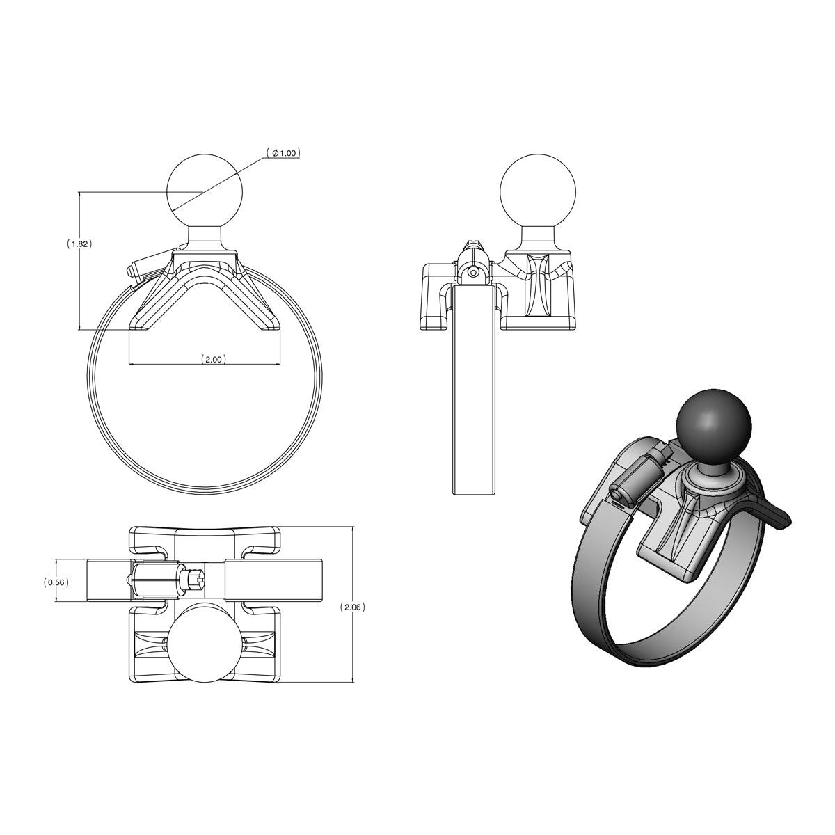 RAM-B-108B-STRAP40U RAM Large Strap Hose Clamp Base for Beechcraf...