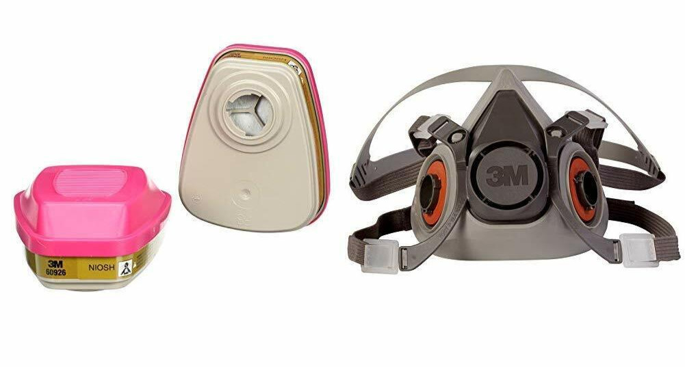 3M 6300 Half Face Respirator Mask 2- 60926 Multi Gas Vapor P100 Cartridge LARGE
