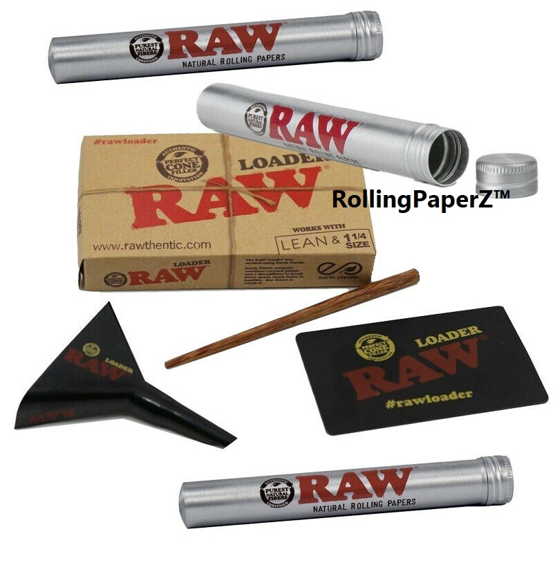 Lean & 1/1 4 Size RAW CONE LOADER with Scraper & Poker + 3 METAL STORAGE TUBES!