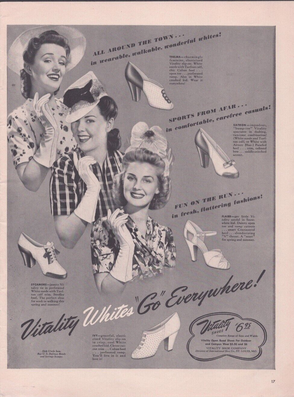 1942 Print Ad Vitality Shoes Whites "Go" Everywhere American Home Front WWII