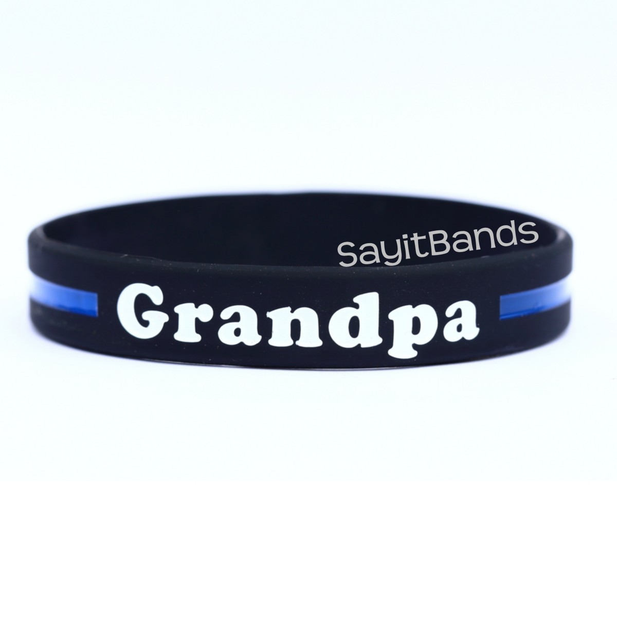 1 Grandpa Thin Blue Line Wristband, Quality Debossed Color Filled Bracelet