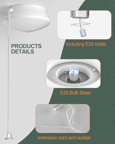 Flush Mount Ceiling Light with Pull Chain Surface Mount LED 7 Inch | 4 Pack