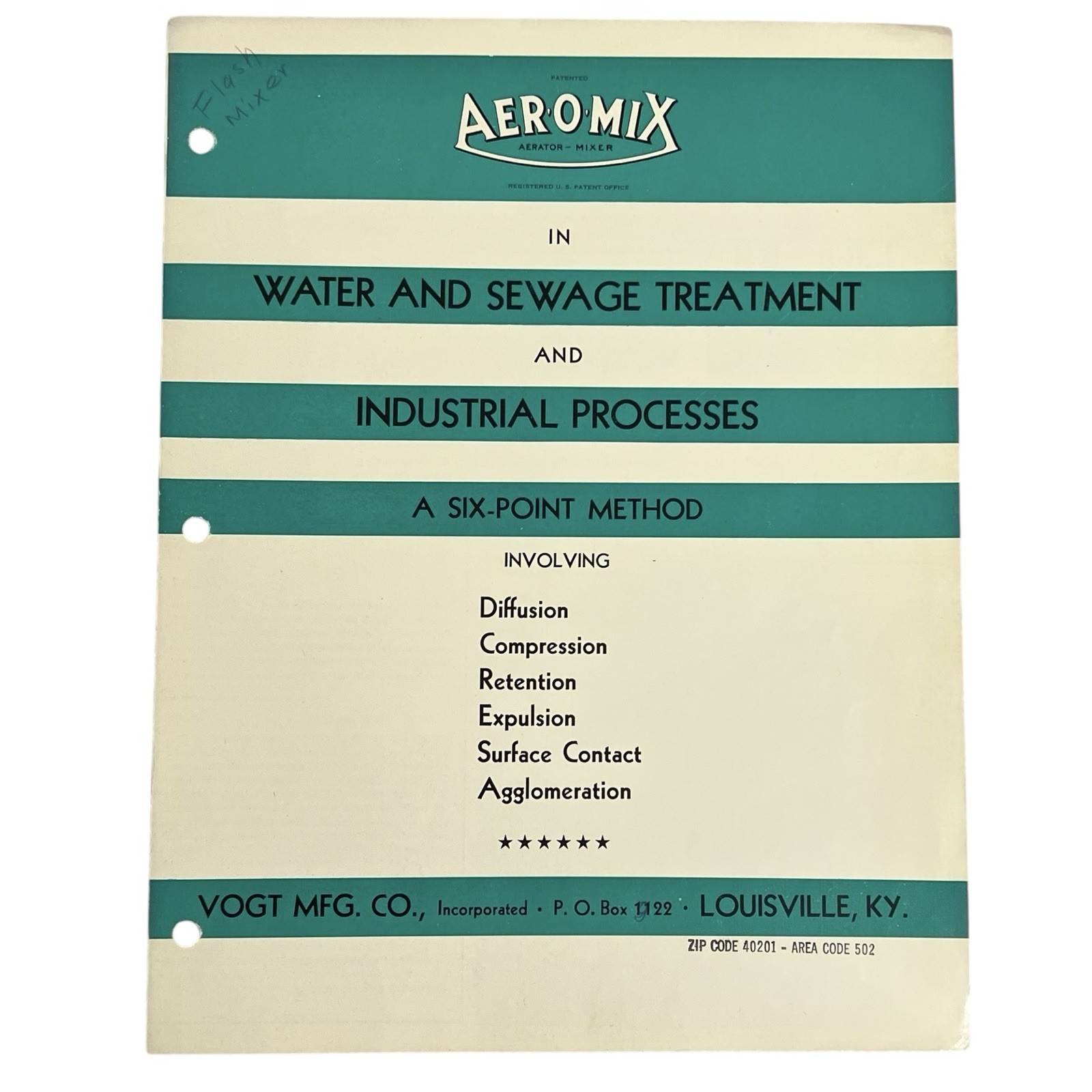 Vintage Aeromix Water & Sewage Treatment Brochure Vogt Mfg Louisville KY