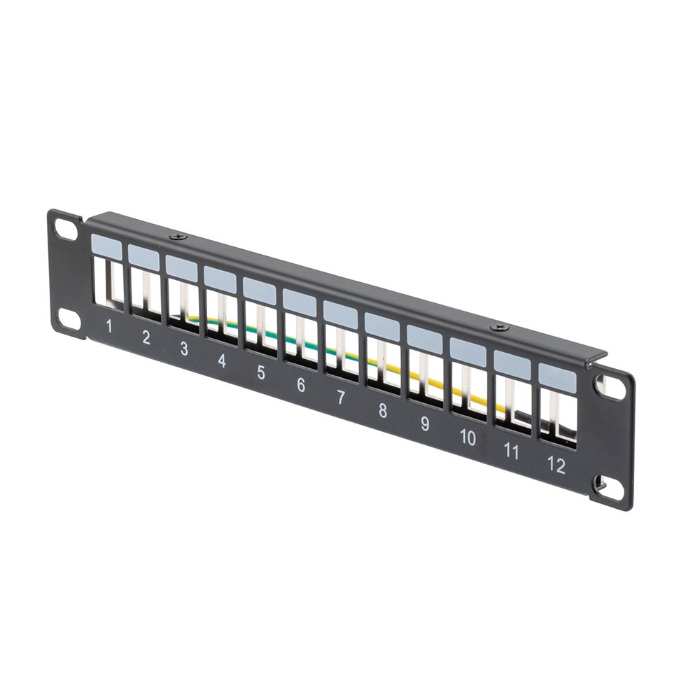 10 Inch Wide 12-Port Modular Patch Panel, 1U, Black