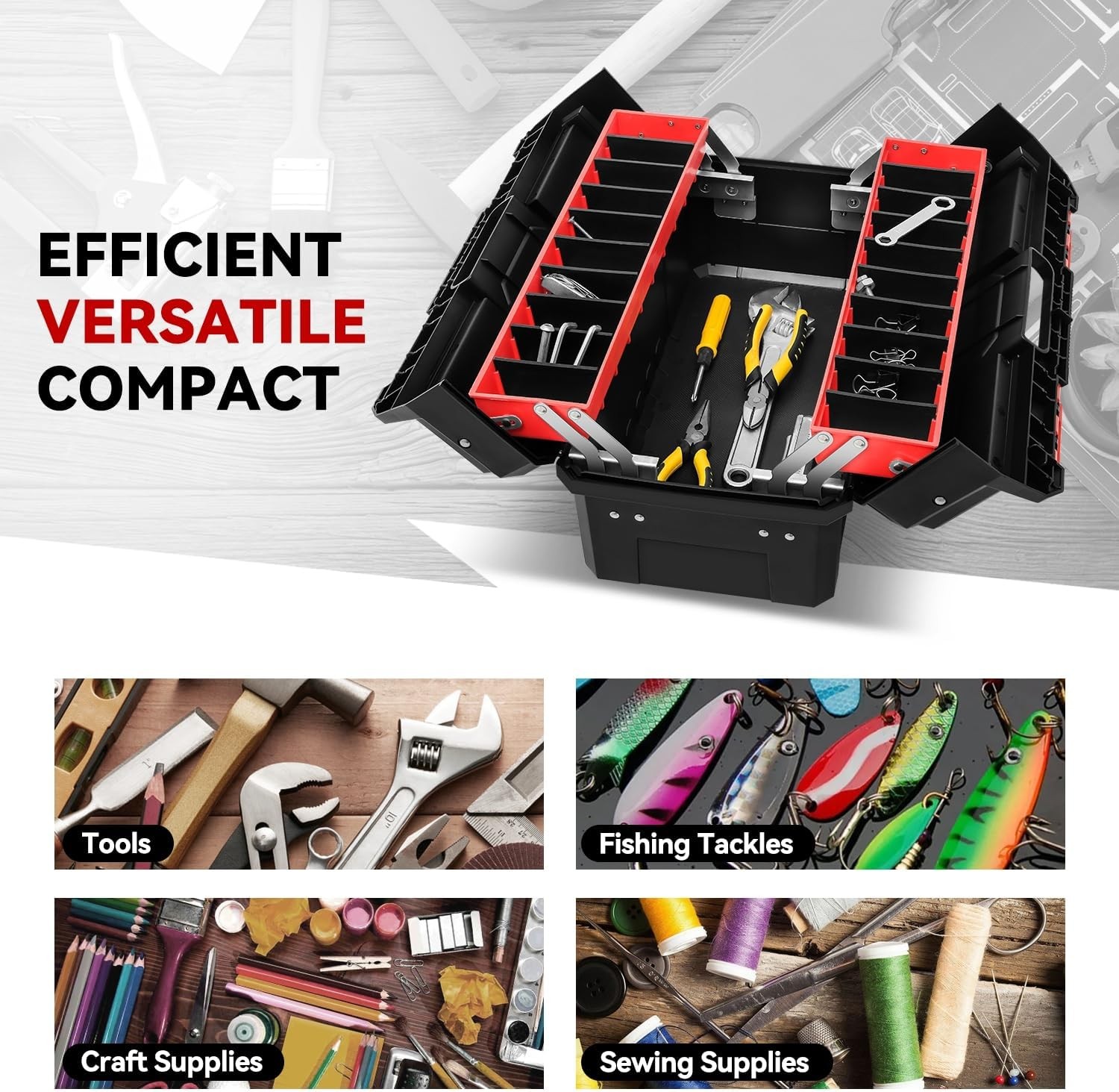 Tool Box Set Portable 2-layer Folding Toolbox W/ Non-slip Handle Tray Garage