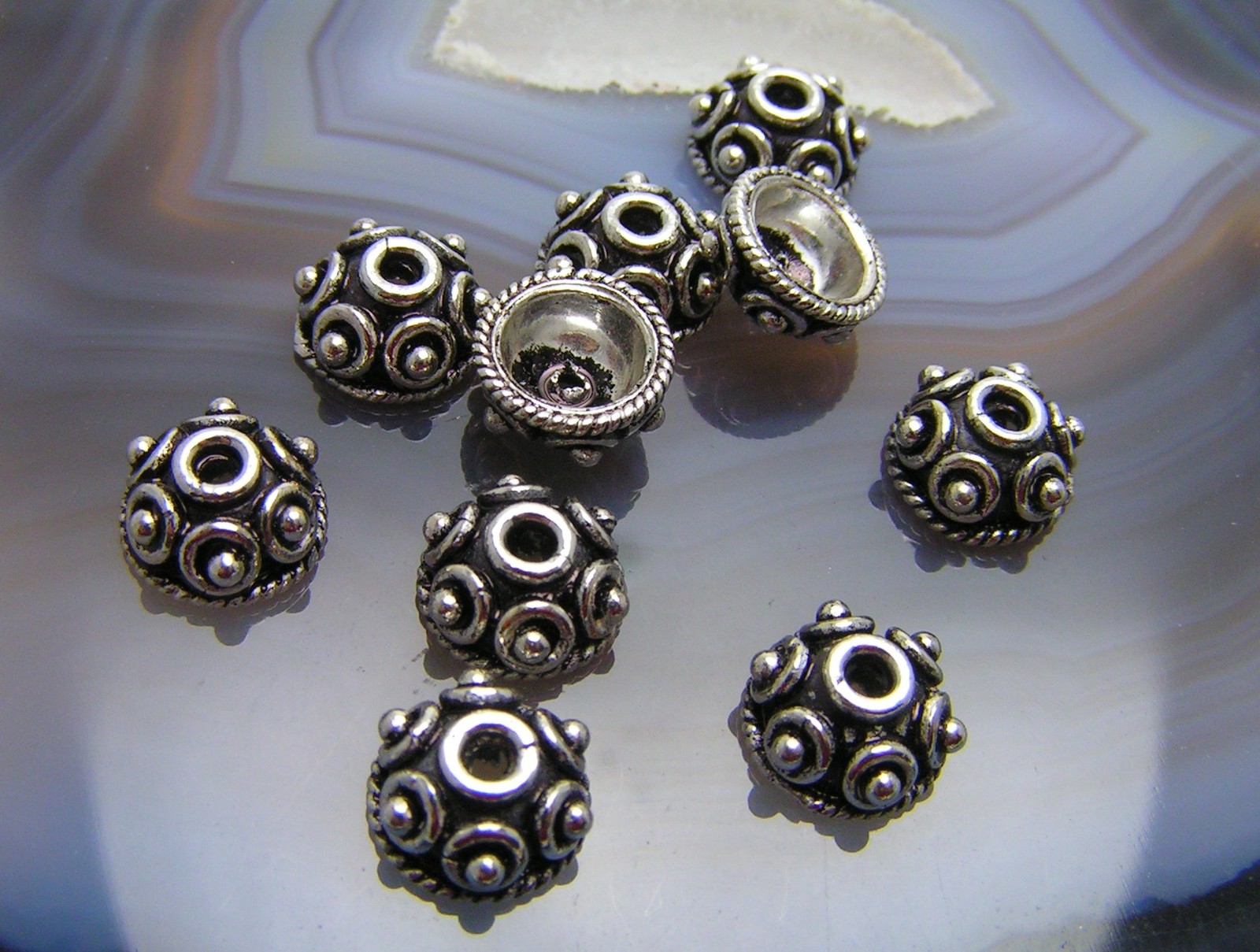 10 Bali STERLING SILVER 9mm Bead Caps #754