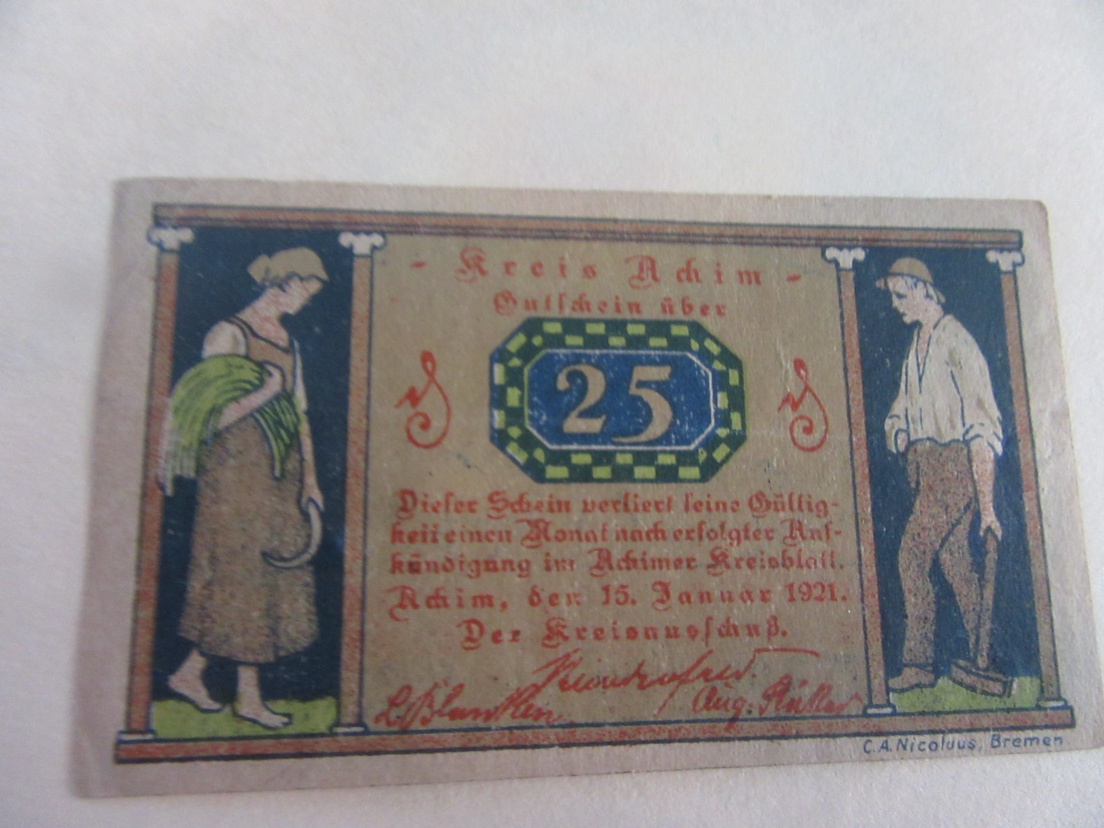 German Notgeld 25pf Note City Of Gutfur Unc. 1921  ~FREE SHIP~ [AUCTION #3]