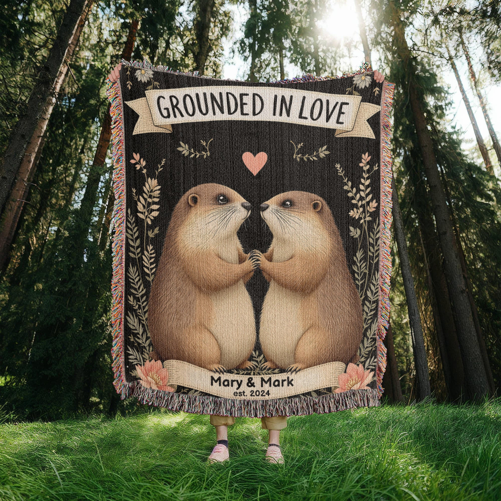 Groundhog Couple Woven Cotton Throw Blanket