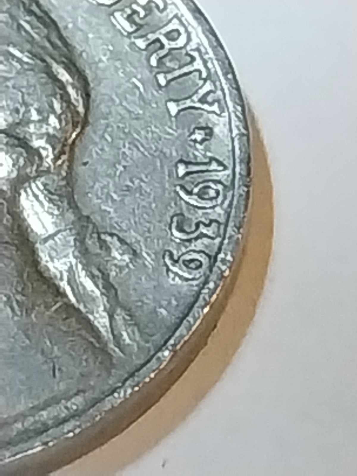 1939 Error Jefferson Nickel. Reverse Doubling. Circulated. Needs Cleaning.