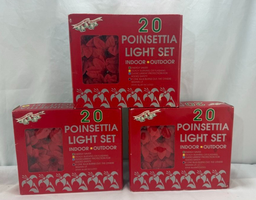 Liberty Bell Christmas Poinsettia Light Set 20 Lights Indoor/Outdoor Set of 3