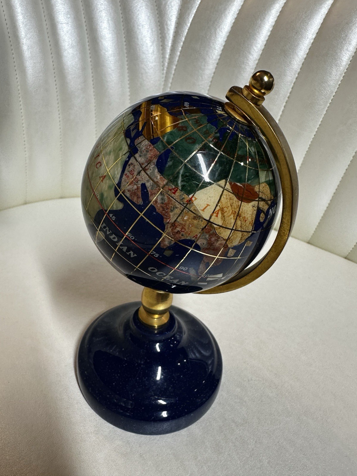 Lapis Lazuli Semi Precious Gemstone Inlay Globe Small 7”