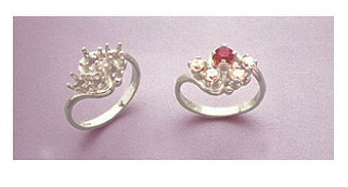 4mm Round Triple Accented Silver Cluster Pre-Notched Ring Setting (Size 4-9)