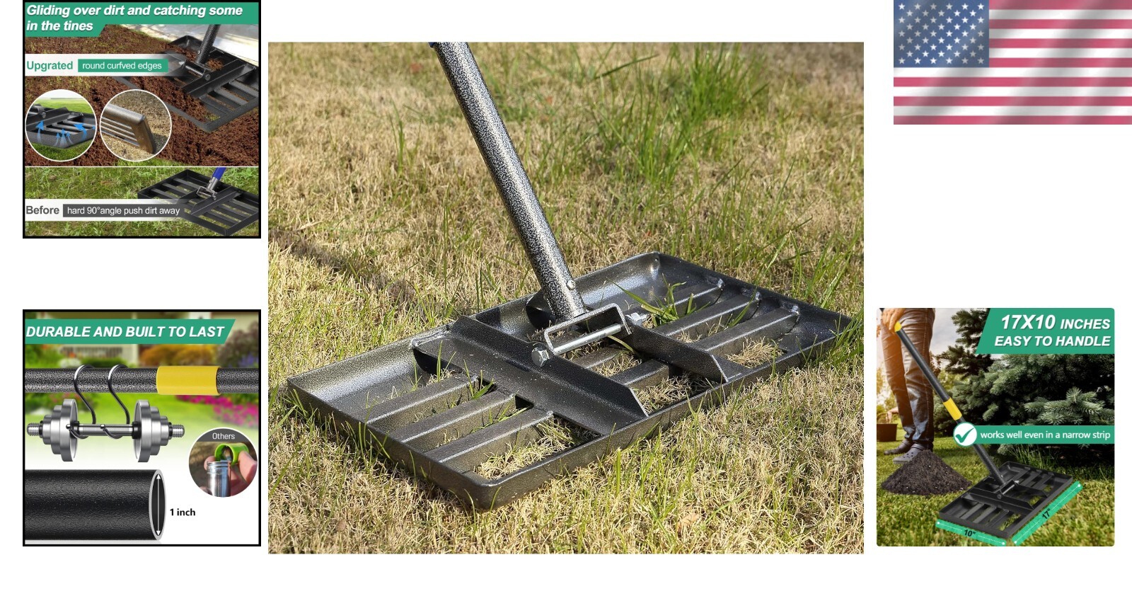 Effortless Lawn Leveling Rake – 72" Stainless Steel Handle with Rounded Edges