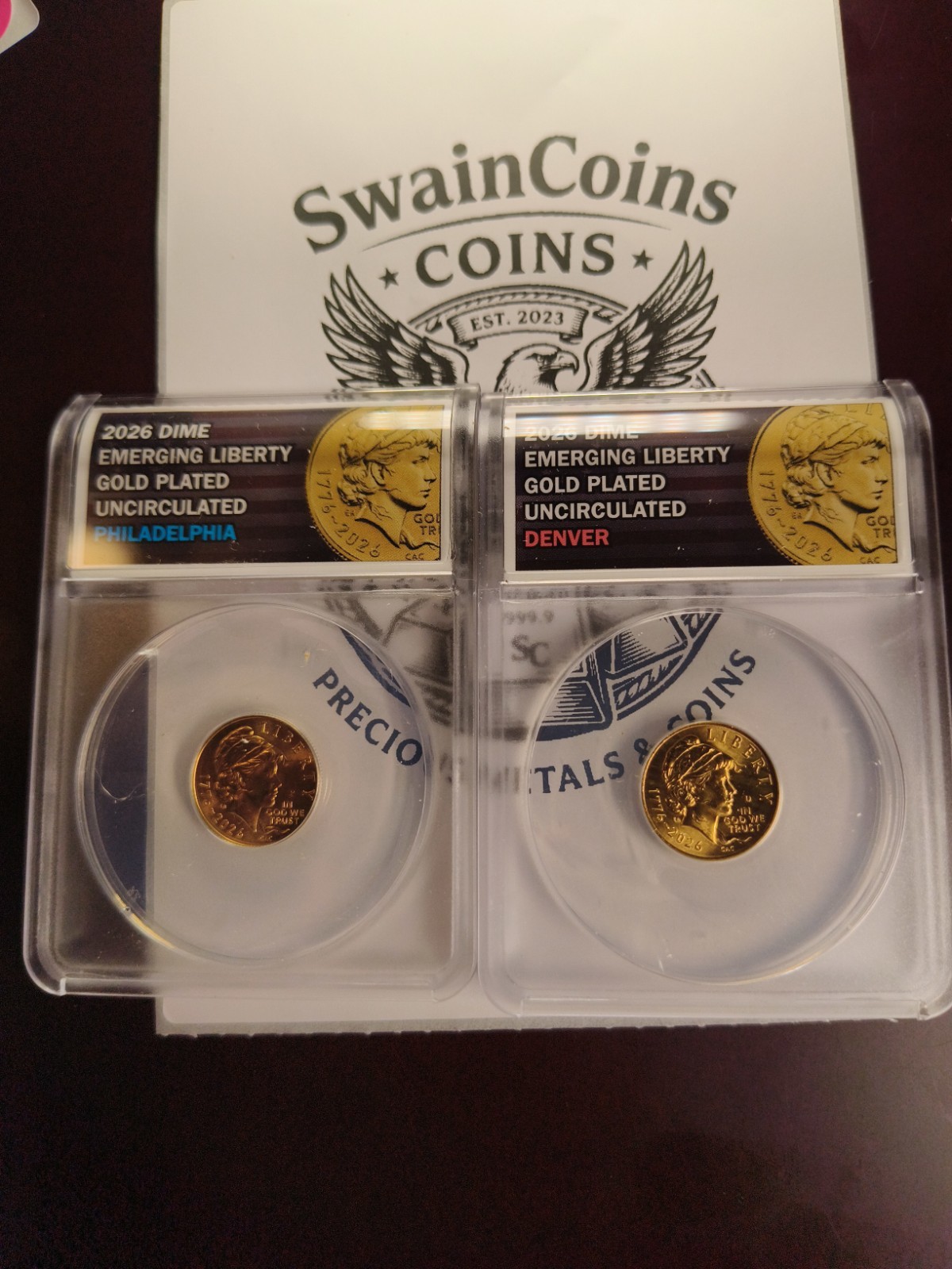 1776 2026 P D EMERGING LIBERTY DIME 10C Gold Plated Anniversary E20-173-74