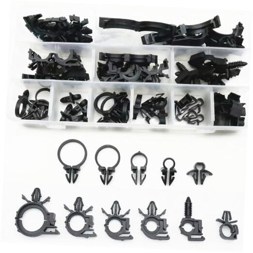 Automotive Wire Loom Clips Kit, 11 Sizes Wire Harness Routing Push Black 55pcs