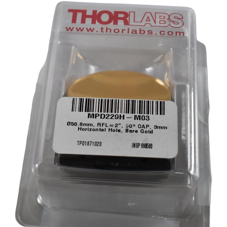 NEW Thorlabs MPD229H-M03 90 Off Axis Parabolic Mirror Bare Gold 3mm Hole 50 8mm